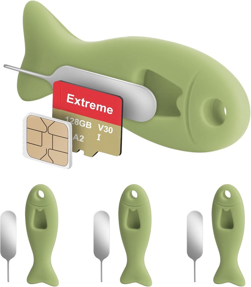 WALLFID 4 Pack SIM Card Removal Tool with Built-in SIM Card Storage - SIM Card Holder Contains Eject Pins Needle Opener Ejector Compatible with iPhone, Samsung, and More Cell Phones (4 Pack, Green) - Image 1